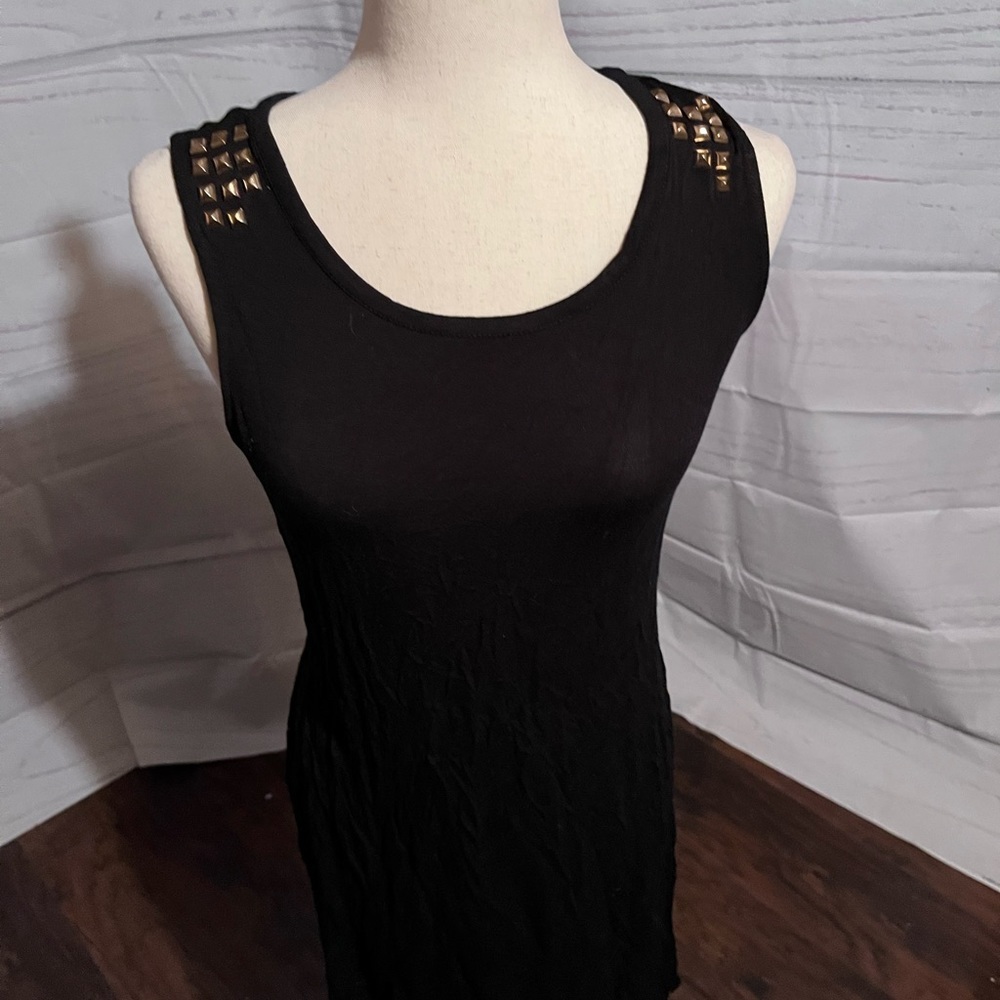 Black tight dress with rhinestones on the shoulders